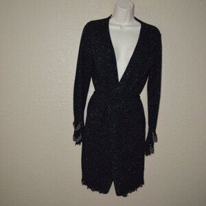NWOT $549 S SOH Cashmere Black Speck Cardigan with Brass Cuff Pristine Sleeve